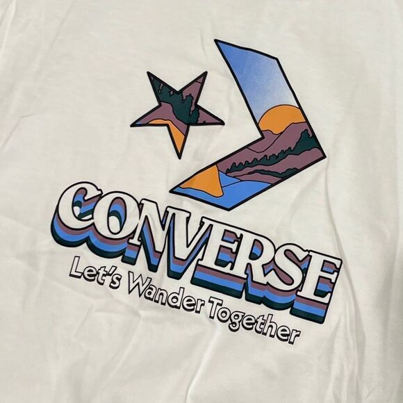 NWOT Converse Star Chevron Mountain Graphic T-Shirt Crewneck Lightweight White S - Picture 2 of 5